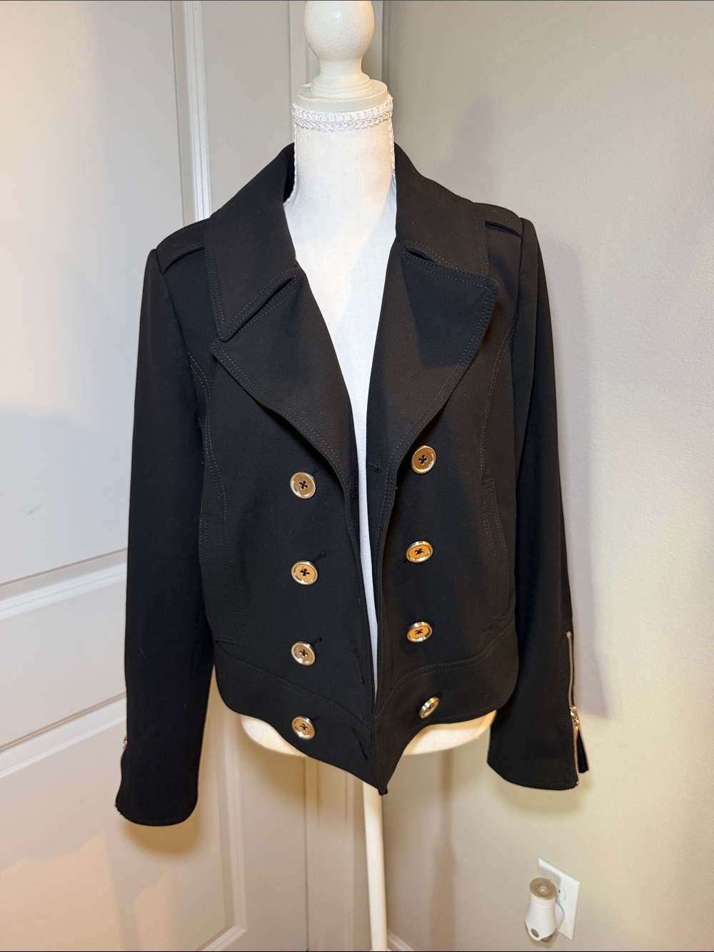 White House Black Market Black Double-Breasted Blazer with Gold Buttons